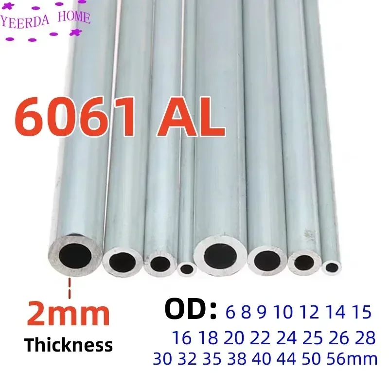 Aluminum Alloy Round Tube, 2mm Wall Thickness, 6-56mm, OD Straight, 240mm, 490mm, Long, 6061