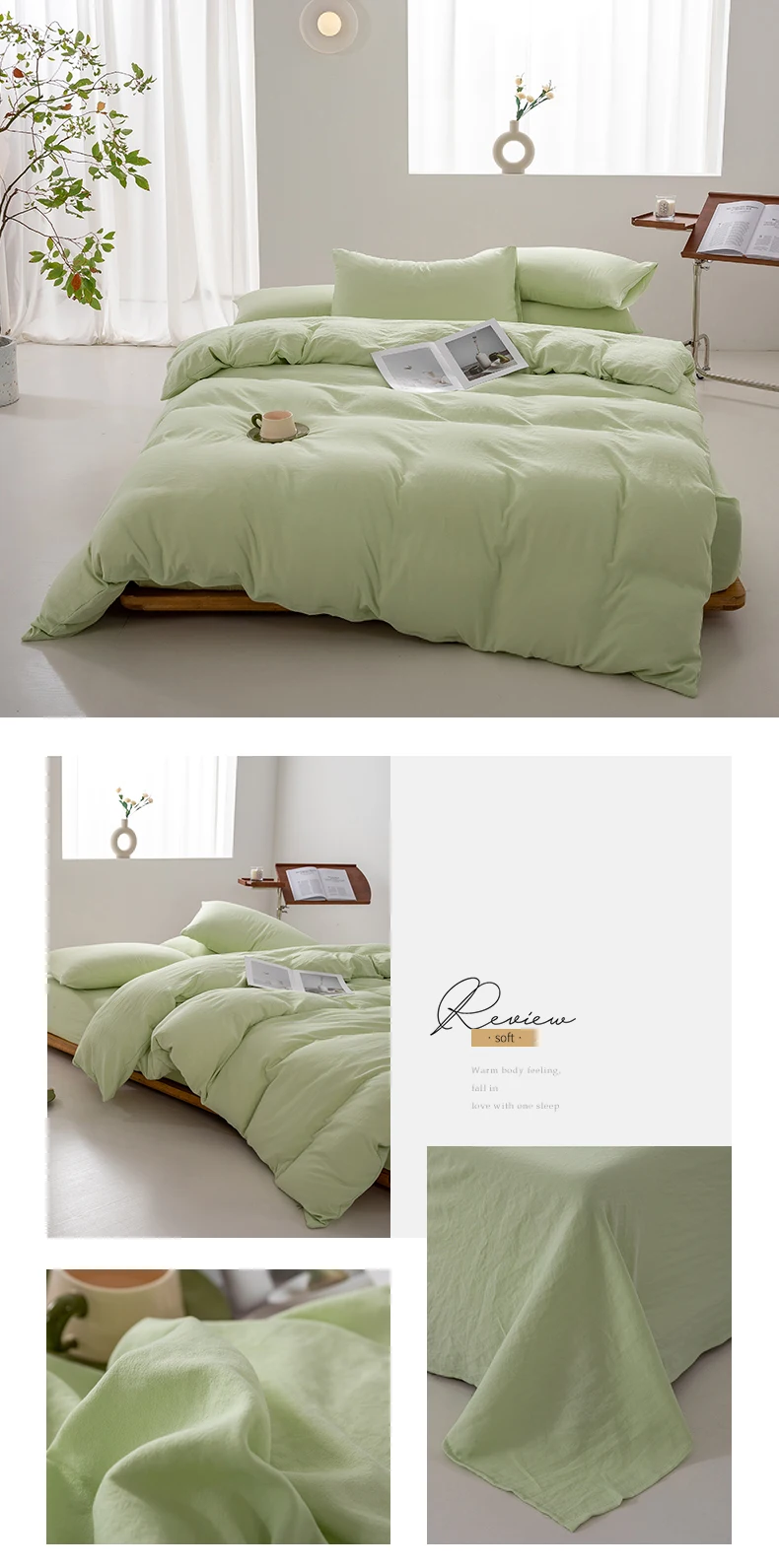 1pc Solid Color Duvet Cover 100% Washed Cotton Quilt Cover Japanese Minimalist Style Bedding Single Double King Queen Size Bed