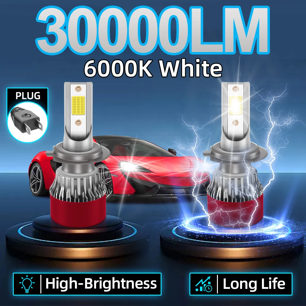 H7 LED-Scheinwerferlampen Hi/Lo Beam Autolichter 30000LM 180W Hochintensität COB Chips Scheinwerferlampe für DC12-24V Autos