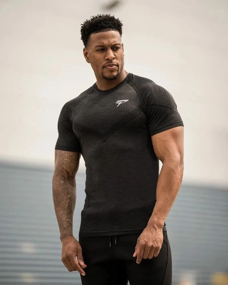 T-Shirt Mens Short Sleeves T Shirt Men Gyms Bodybuilding Skin Tight Thermal Compression Shirts Workout Top