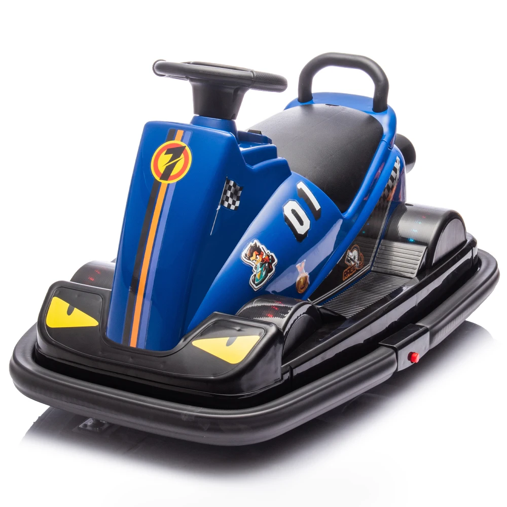

12V Kids Ride on Motor Bumper Car Rotate 360 Degrees Collision Triggers Sound Effects Lights Four-wheel Waterfall Light