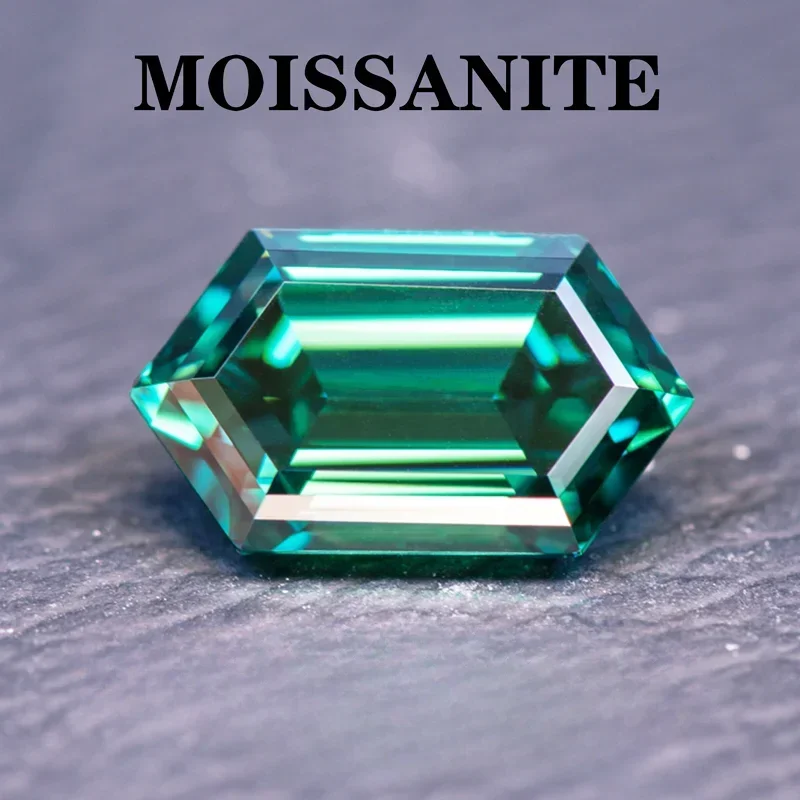 

Moissanite Stone Natural Emerald Green Color Long Hexagon Cut DIY Advanced Charms Jewelry Rings Earrings Making with Certificate