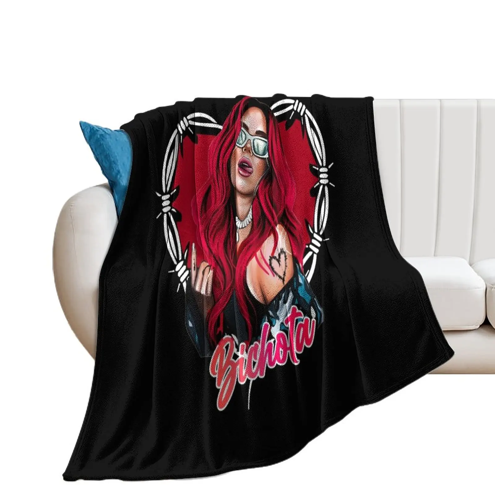 Karol G with red Hair Illustration with Bichota Throw Blanket Blankets For Sofas Summer Beddings Plaid Blankets