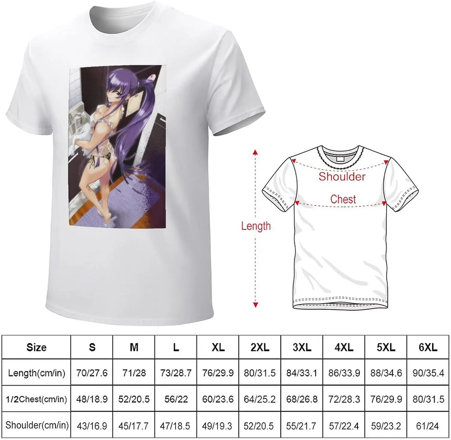 Men's Short Sleeve T-Shirt Saeko Busujima High School of the Dead [Cotton Fabric, Soft Underwear, Comfortable] Anime Style T-Shi