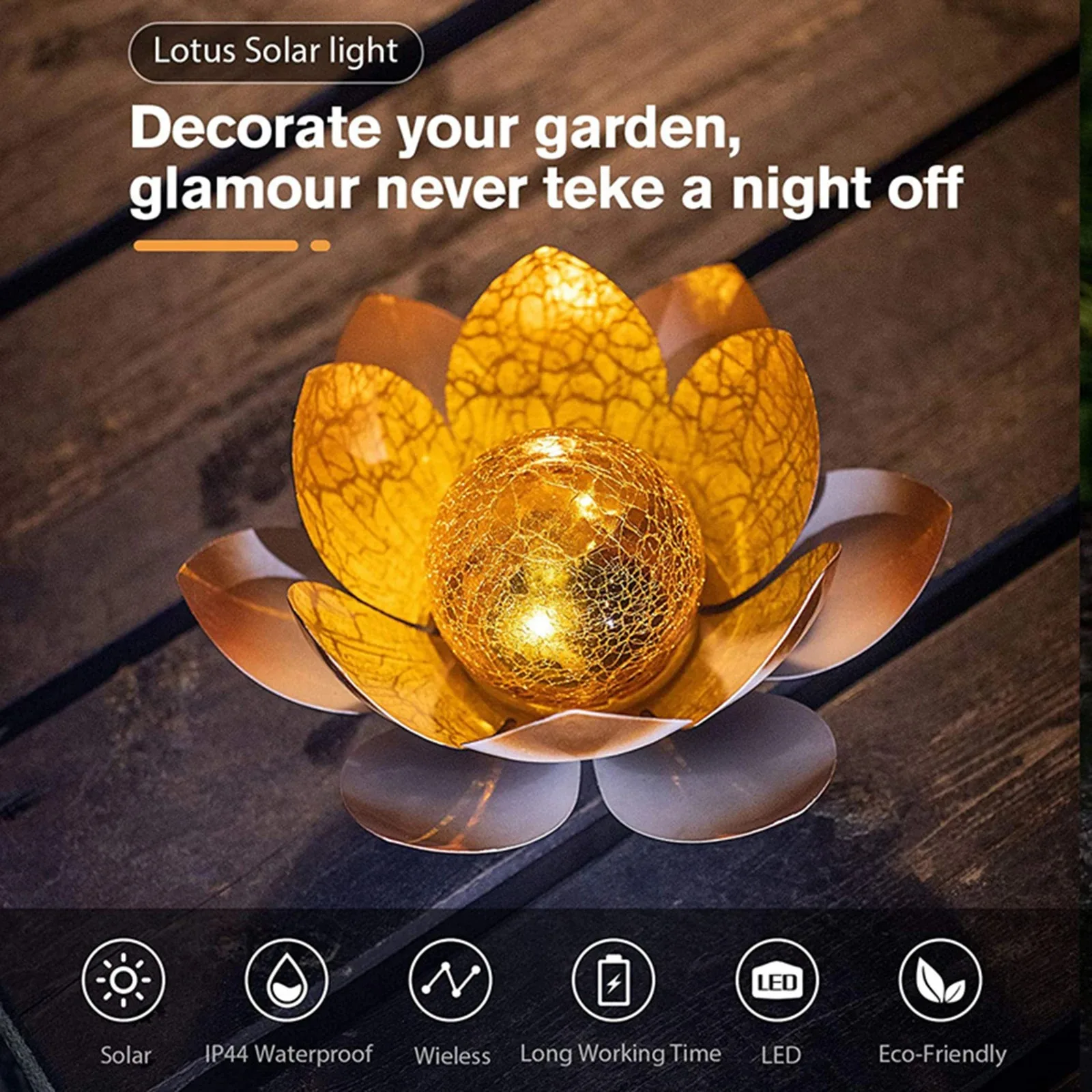 

LED Solar Lotus Light Crack Glass Ball Flower Lamp Waterproof for Home Decoration Outdoor Garden Lawn Decor