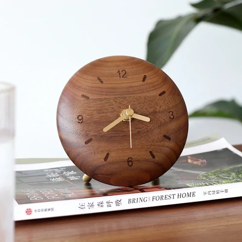 

Black Walnut Desk Clock, Unique Creative Timekeeper, Silent Circular Watch, Bedroom Decorative Table Clock, Elegant Timepiece