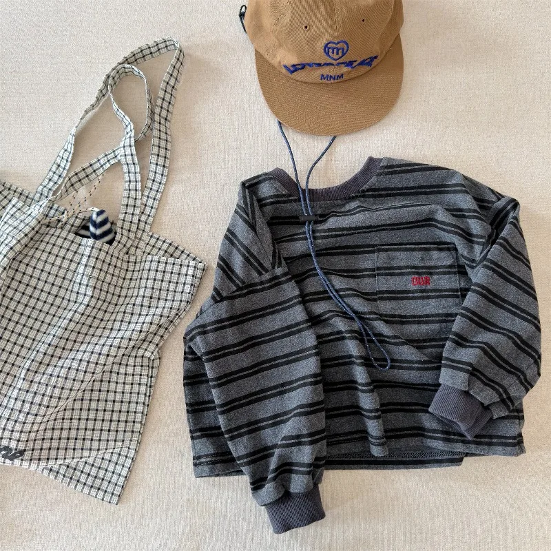 Herbst Baby Jungen Langarm Herbst Kleinkind Jungen Gestreifte Basic-Shirts Lockerer Rundhalskragen 1-6 Jahre Jungen Pullover Sweatshirt – Detail 7