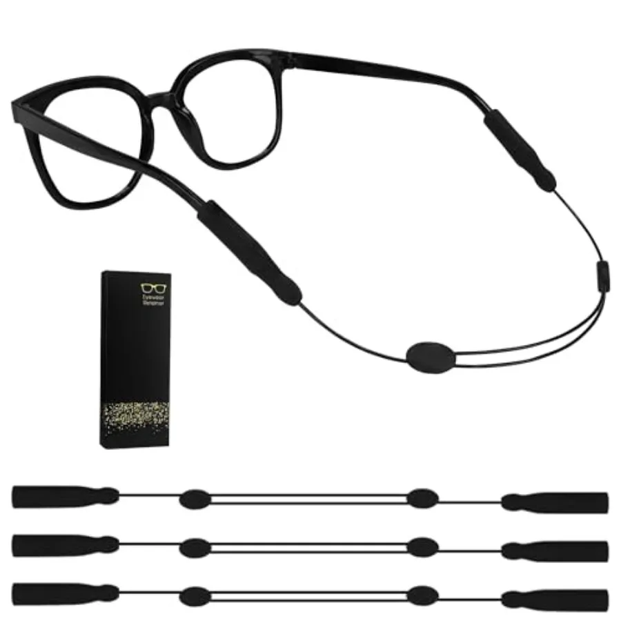 

[3 Pack] Glasses Strap, Adjustable, Anti-Slip Sunglasses Strap for Sports, No Tail Glasses Holder Cord, with Steel Wire Cable E