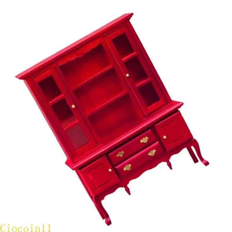 

Y1UB Elegant Miniature Cabinet for Dollhouses 1:12 Bookcase with Drawer Realistic Closet Doll House Miniature Furniture
