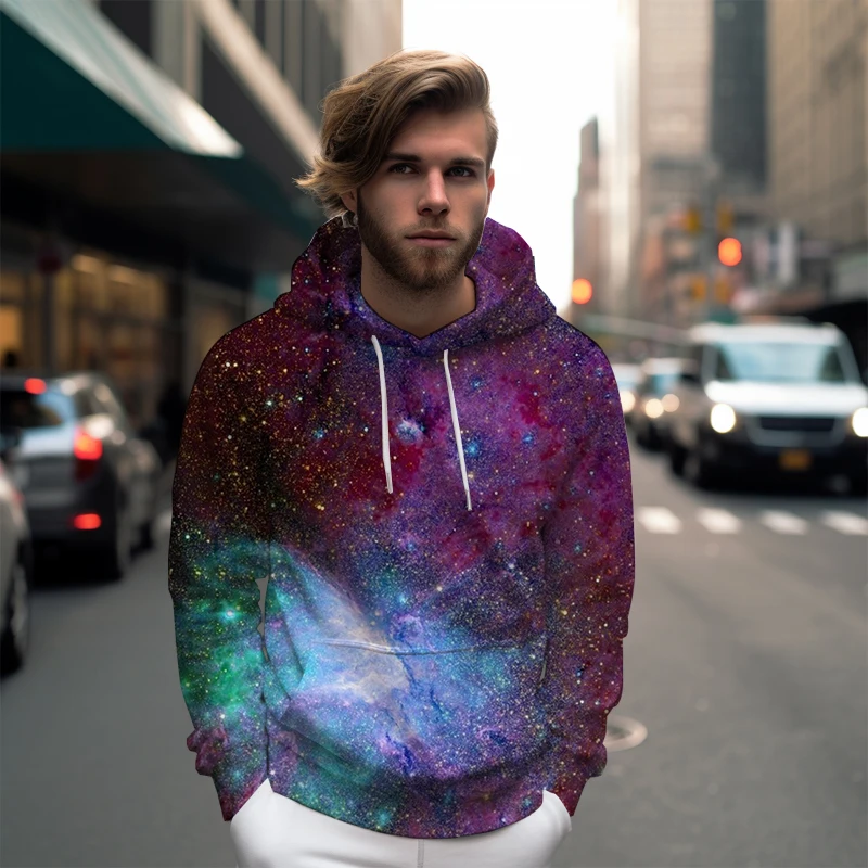 Explosive style hot selling men's sports hoodie to map custom loose star beast 3D printing European and American DIY men's sweat