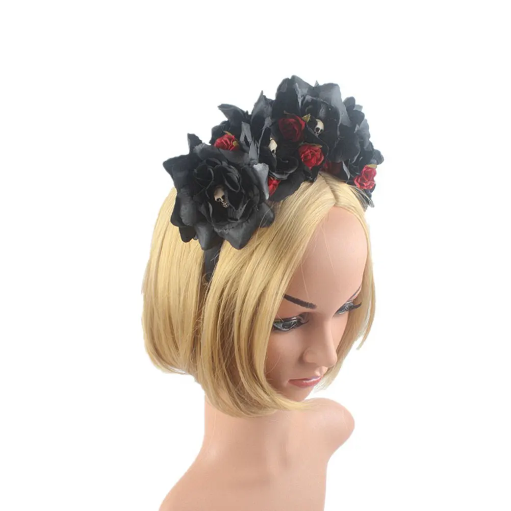 

Artificial Flower Headbands Floral Headdress Black Fabric Halloween Headwear Women Fashion Accessories Simulated Roses Realistic
