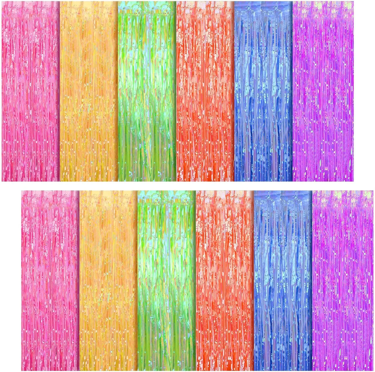 

6 Pcs Neon Foil Fringe Curtains, 3.28 x 8.2 ft, Colorful Tinsel Backdrop, Party Supplies for Birthday, Multicolor Door Decor