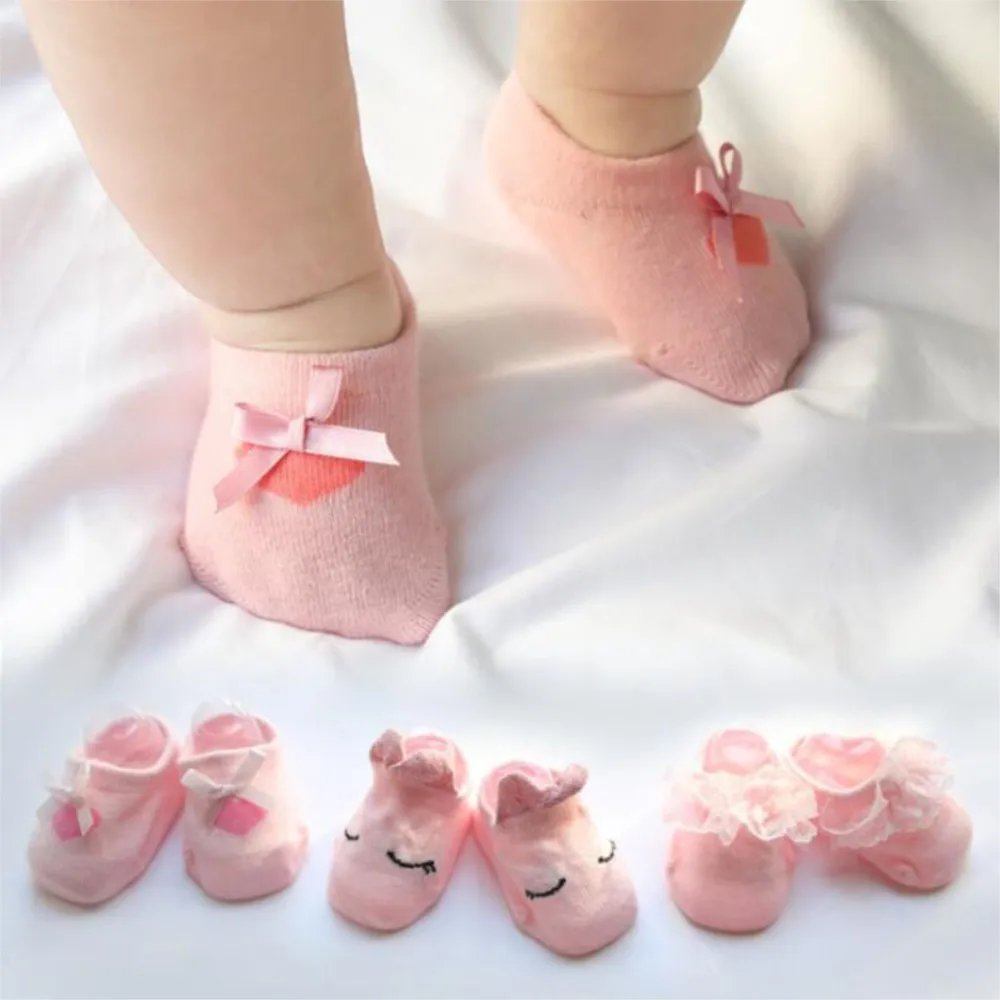 3 Pairs/Lot Lace Flower Newborn Baby Socks Cotton Anti-Slip Kids Floor Socks Bow toddler Girl Socks Spring Girls Gift