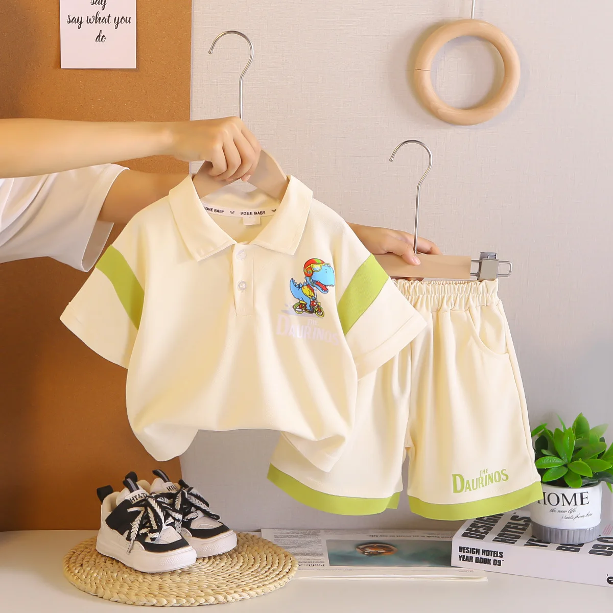 Infant Boys 0-5T Casual Outfit Babt Boy Clothes Cute Dinosaur Polo Shirt + Patchwork Shorts 2 Piece Set Kids Summer Daily Wear