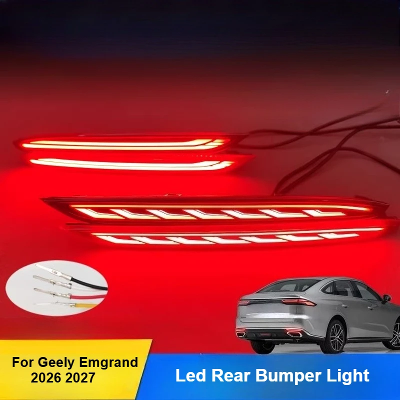 For Geely Emgrand 2026 Led Rear Bumper Reflector Light Flowing Turn Signal Brake Warning Light Modification Accessories