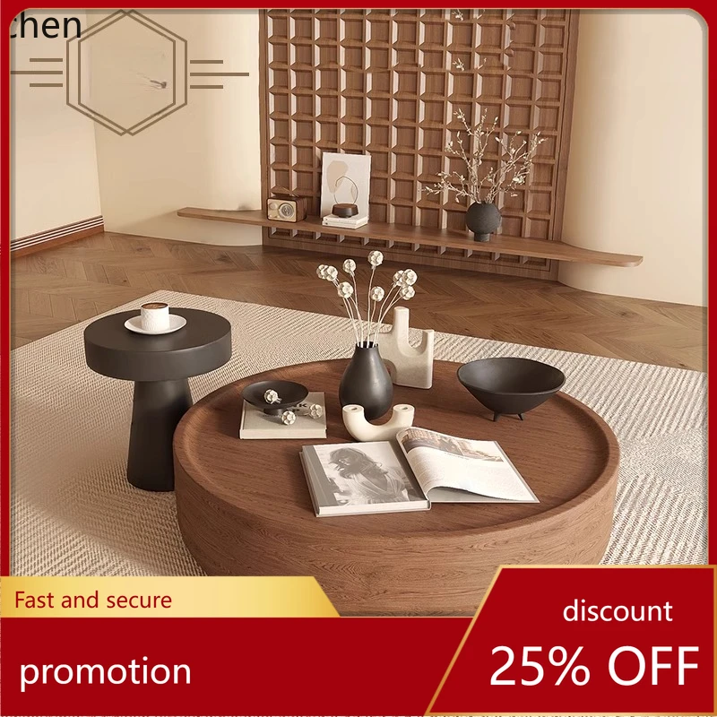 

ZML medieval solid wood mother and child coffee table size high and low combination walnut color home accessories