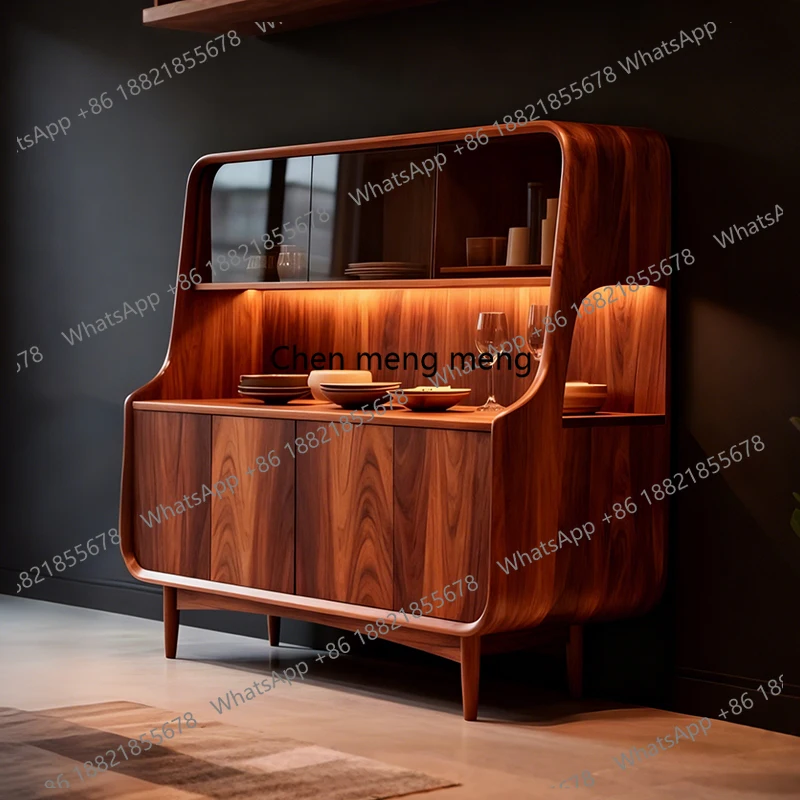 

New Chinese solid wood sideboard living room home dining high-end walnut storage cabinet