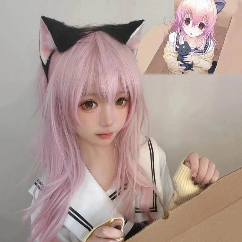 أنيمي أنت وأنا وهي قصة حب Muko Aoi شعر مستعار تأثيري المرأة لوليتا الوردي الشعر الطويل مقاومة للحرارة شعر مستعار اصطناعي عيد الميلاد