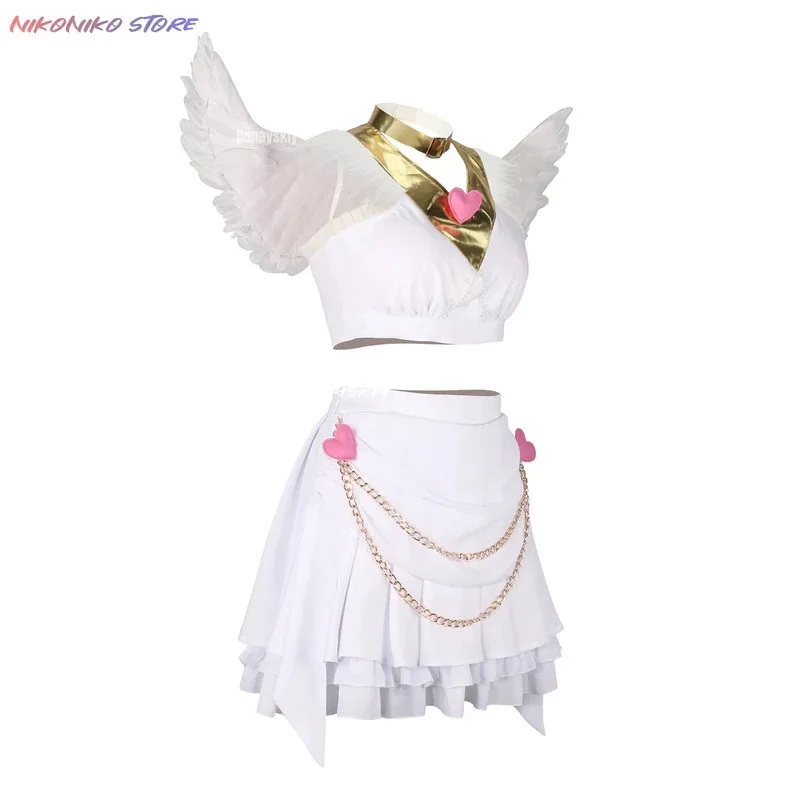لوليتا فستان الملاك اللباس الداخلي والتخزين مع Garterbelt تأثيري اللباس الداخلي فستان أبيض الزي الجناح زي هالوين ملابس للحفلات أنيمي