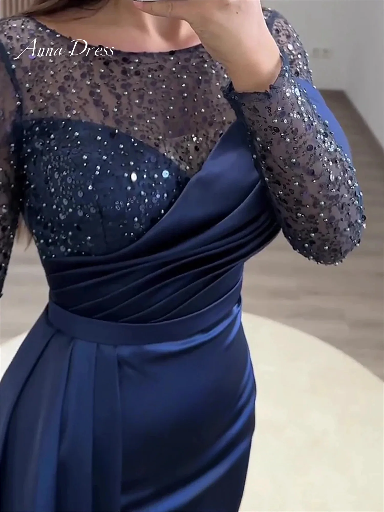 Anna Long Sleeves Luxury Occasions Dresses 2024 Birthday Luxury Dress for Weddings Women Evening Dress Women Elegant Party Beads