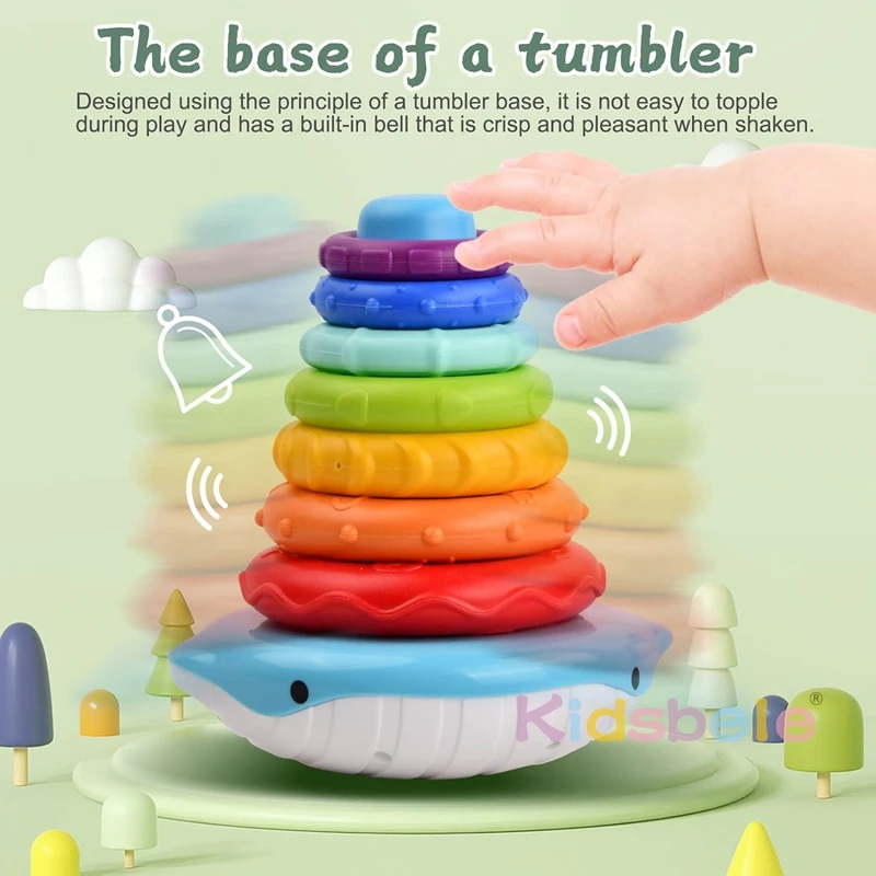 Montessori Educational Developmental Learning Infant Toy Children Rainbow Tower Stacking Circle Whale Tumbler Rattle Stacker