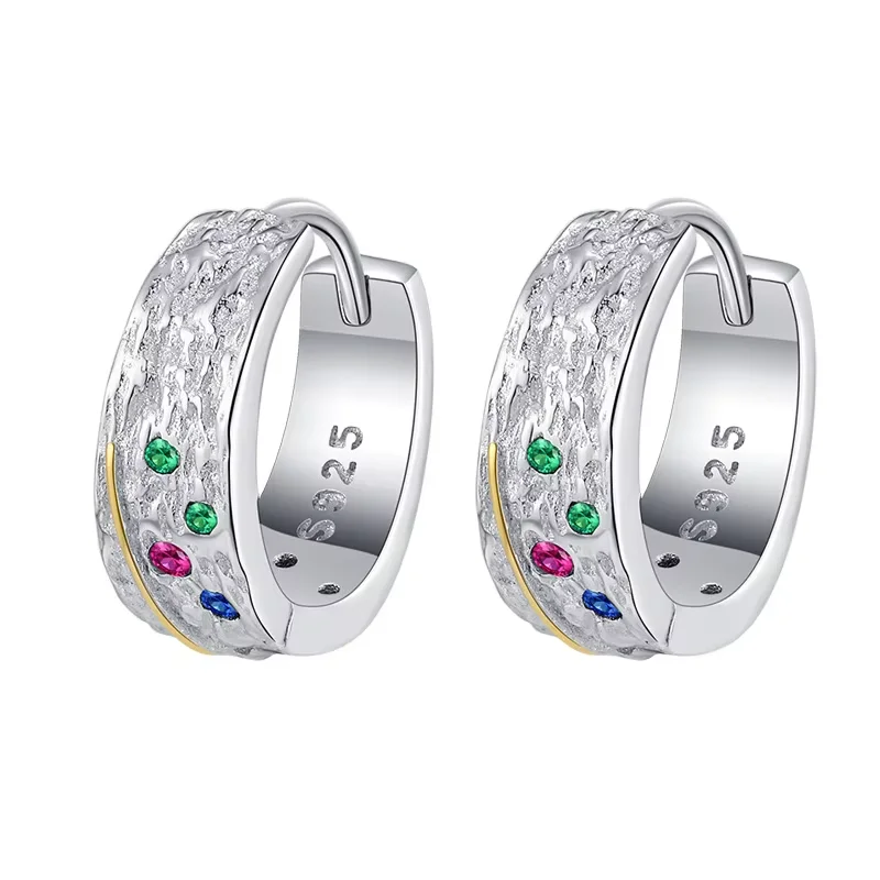 

S925 Sterling Silver Van Gogh Inspired Star Earrings Colored Diamond Sapphire Silver Leaf Handmade Fine Hoop Earings for Women