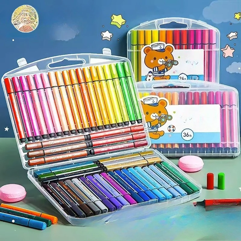 Deli Washable Watercolor Pen Set Triangular Barrel 12 18 24 36 48 Colors Art Supplies for Kids Students Drawing Coloring