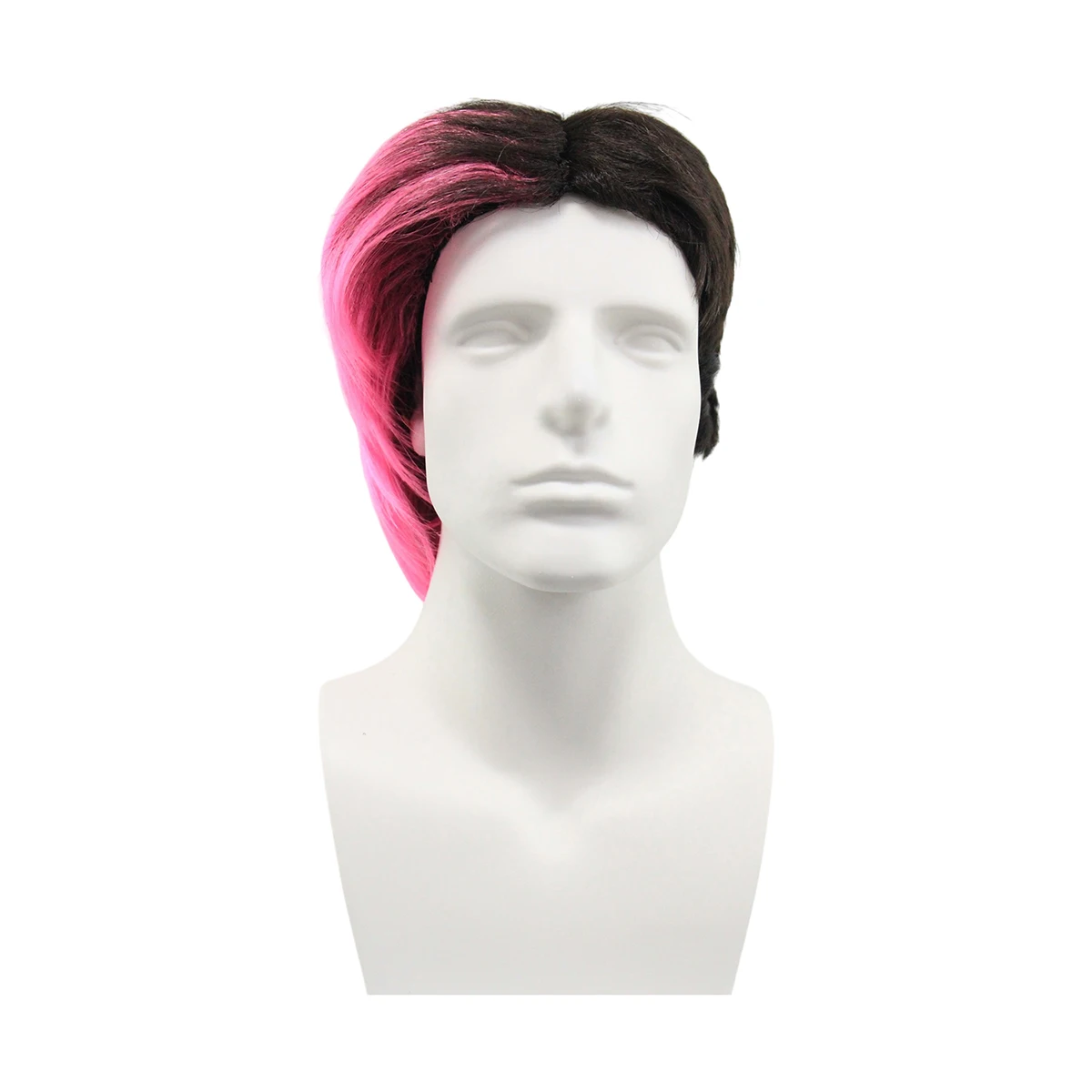 Black to Pink Gradient Mullet Synthetic Wig, Men's Style Hair for Cosplay, Halloween and Costume Parties