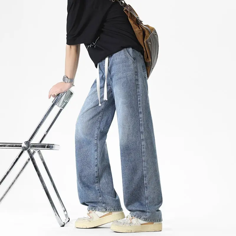 

American Sle Loose Straight Leg Men's Jeans Casual Trendy Vintage Feel Stand Fit Teenager Suitable mid Waist Zipper Opening