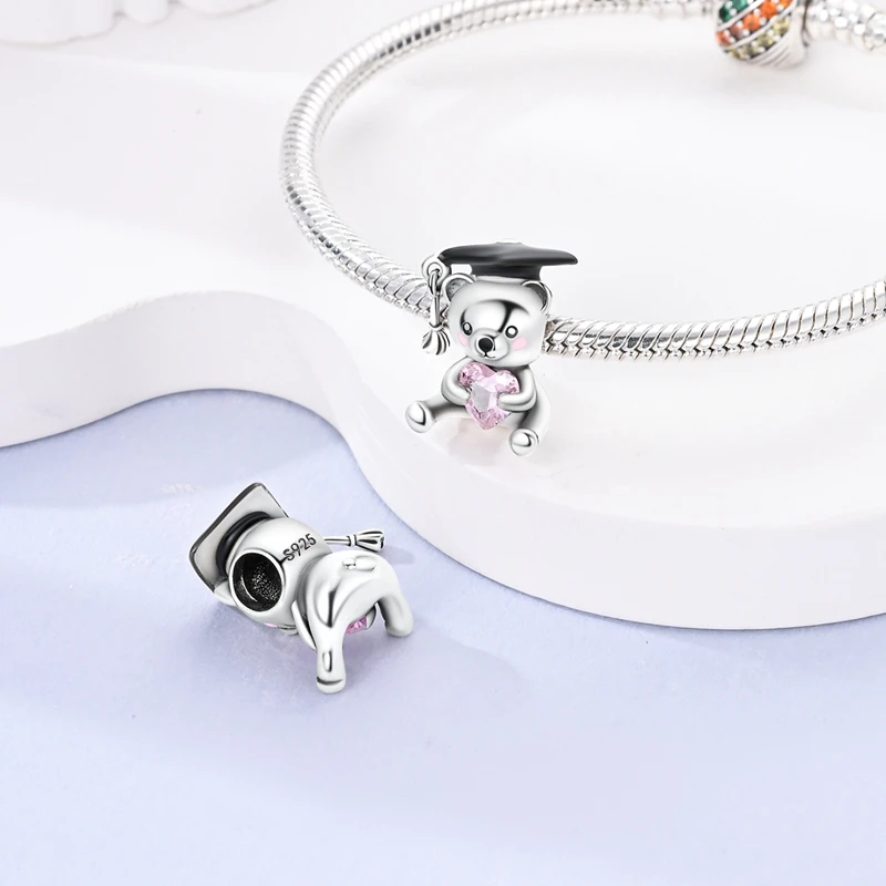 Birthday Love Bear Silver Charms Beads Fit Original Bracelet Bag Keychain Earring Charm Bead Pendant Diy Women Jewelry Gift