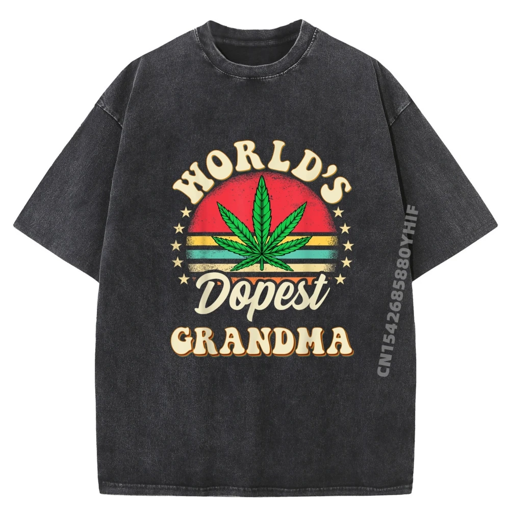 

Funny 420 Weed Pot Vintage Matching Worlds Dopest Grandma Cotton Graphic Tees Mens Aesthetic Washed Clothes