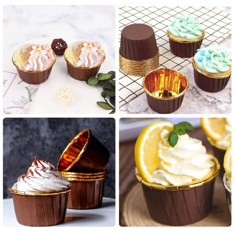 50Pcs Aluminum Foil Cupcake Cups Disposable Muffin Liners Baking Cups Aluminum Cupcake Tip Pan Ramekin Holders Little Pudding Cu