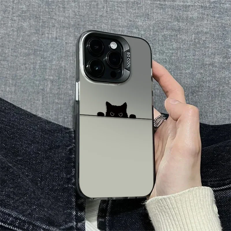 

Probe black cat phone case for iPhone 16 15 14 13 12 11 Pro/ Max/Plus shock-proof rear cover anti-fingerprint