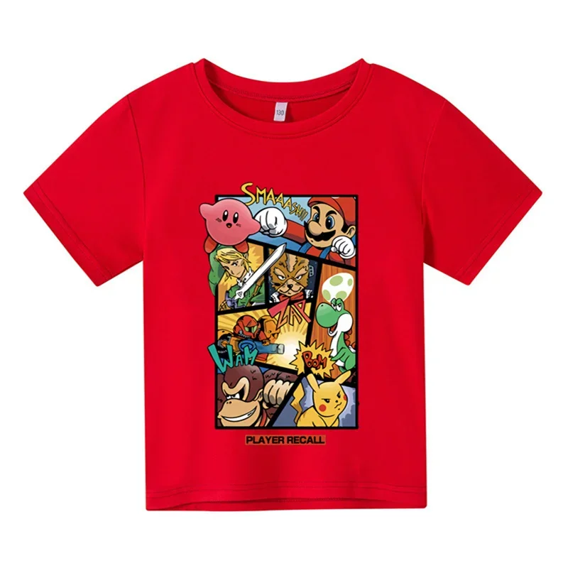 Super Mario Bros. Meninos Pokmon manga curta camiseta, moda infantil, Mario Bros, rua verão top