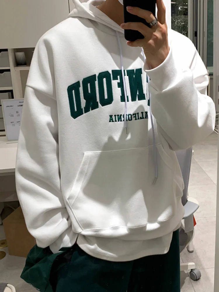 

Korean Style Niche Design Men's Hoodies Letter Embroidery Printing Big Pocket Hooded Male Sweatshirt 2024 Autumn