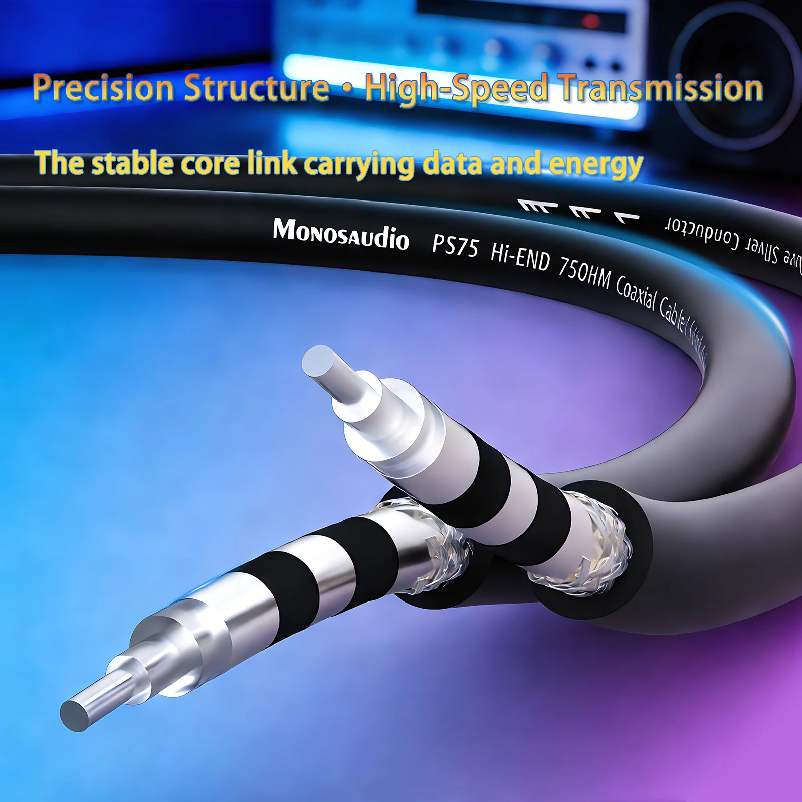 Monosaudio Pure Silver Connector Coxial Cable 75ohm A205 2cores pure silver Cable For DIY RCA Digital Cable