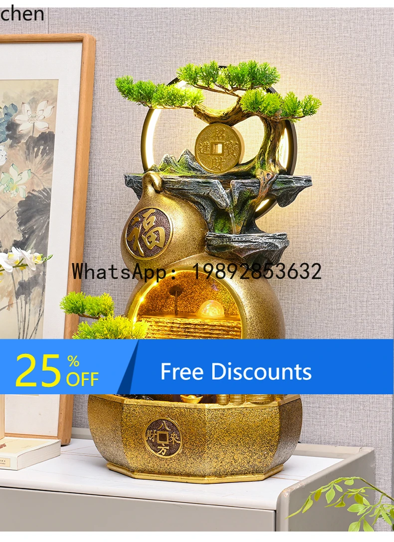 YFY   Wealth Ornament Circulating Water Feature Office Living Room Entrance Feng Shui Wheel Desktop Opening Gift Housewarming