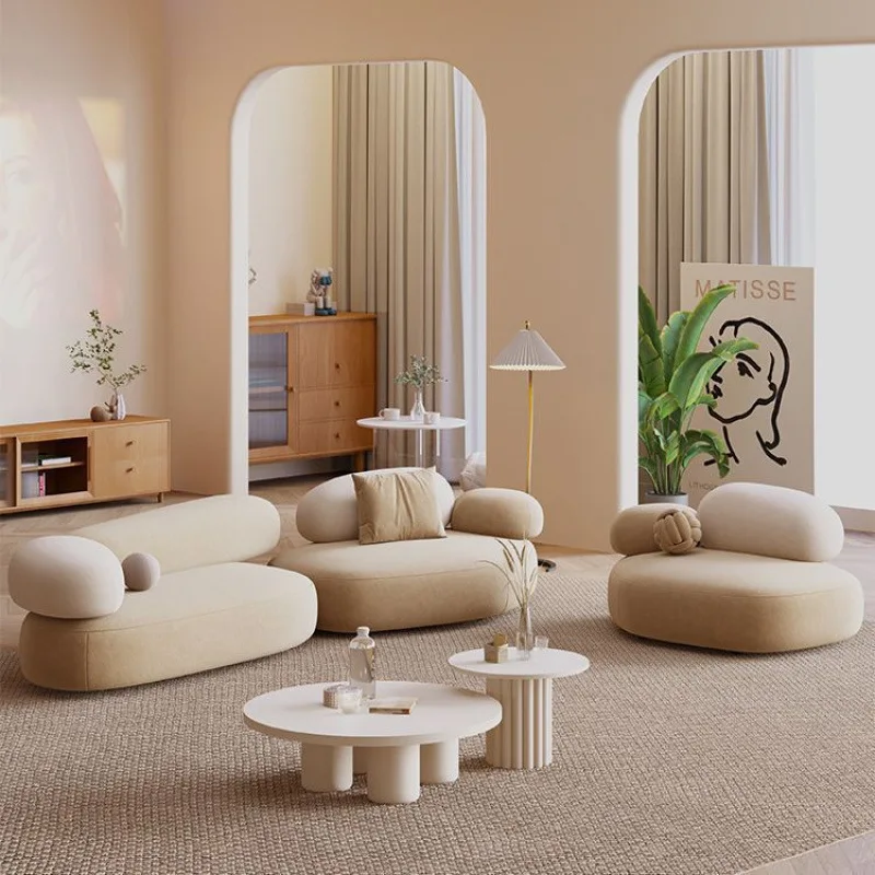 Pebble cream wind fabric sofa small apartment living room table and chair beauty shop rest area reception sofa combination