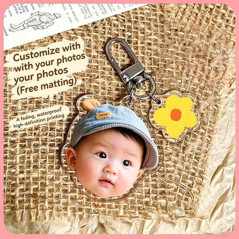 Custom Acrylic Baby Pets Photo Keychain with Little Pendant Personalized Picture Keyring Double Side Print Cartoon Key Chain - Image 4