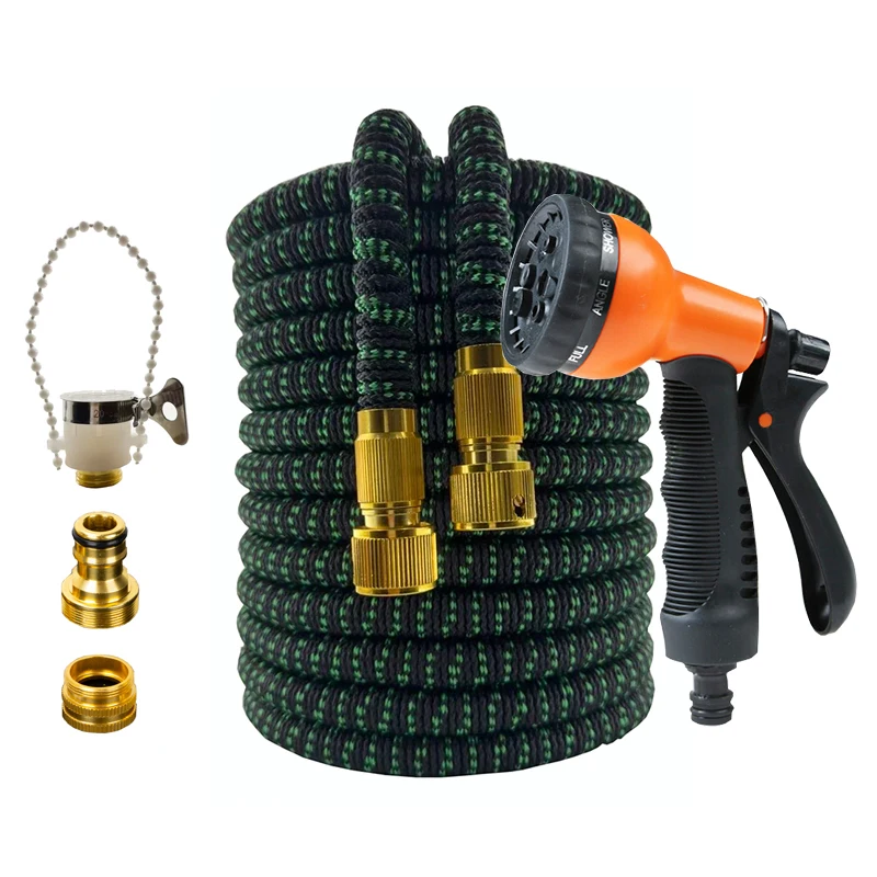 

Растягивающийся садовый шланг 25-100 футов с многофункциональной насадкой-пистолетом высокого давления для полива сада и мойки автомобилей