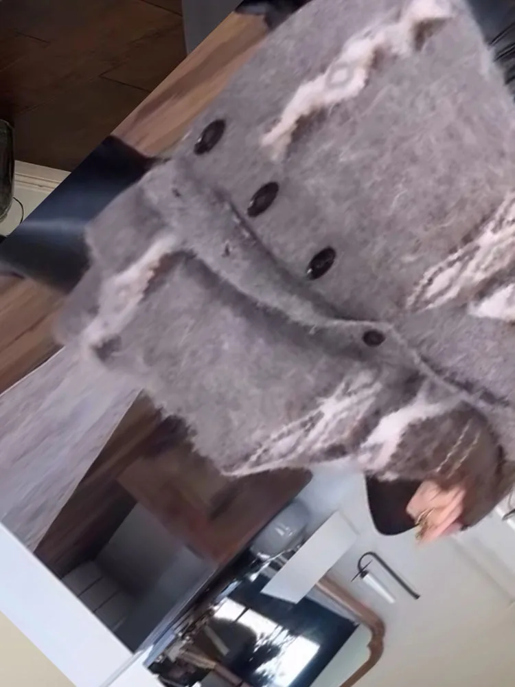 

HH женское зимнее модное однобортное жаккардовое вязаное пальто с длинными рукавами и v-образным вырезом, женский повседневный нежный кардиган в уличном стиле