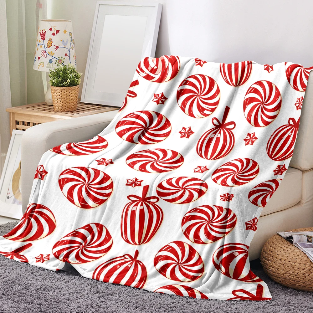 1PC Christmas Candy Print Blanket-Made of soft, fluffy flannel, perfect for a sofa, bed or lounge chair. Ideal for Christmas dec