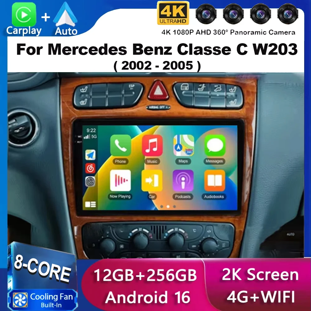 Android16 For Mercedes Benz Classe C W203 C200 C320 C350 CLK W209 2002 - 2005 Stereo per auto Lettore video multimediale Autorad