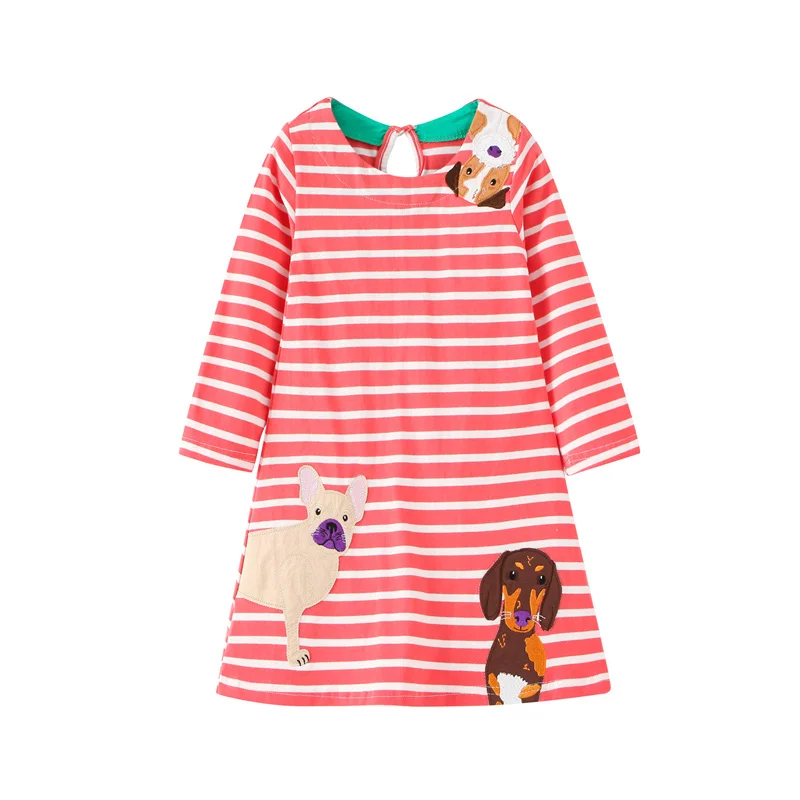 Jumping Meters 4-8T New Arrival Long Sleeve Princess Girls Dresses Dogs Embroidery Autumn Spring Birthday Gift Frocks Baby Dress