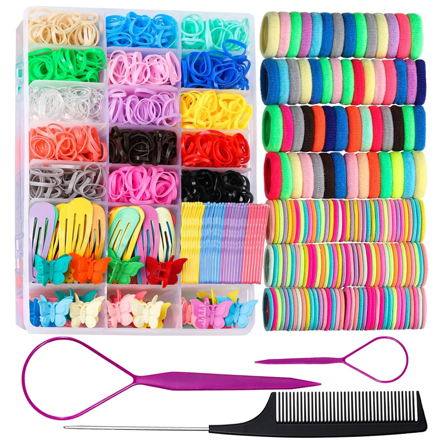 

1250 Pcs Elastic Hair Ties Set with Clips & Combs for Girls