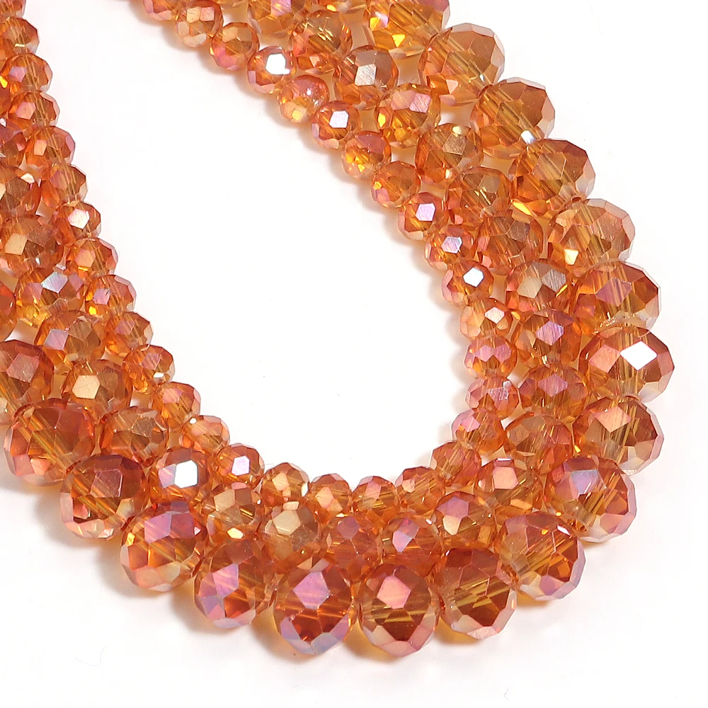 1 Strang 4/6/8 mm facettierte Kristallperlen Orange Rot Rondelle Glas lose Perlen für Schmuckherstellung DIY Armband Halskette Zubehör – Detail 4