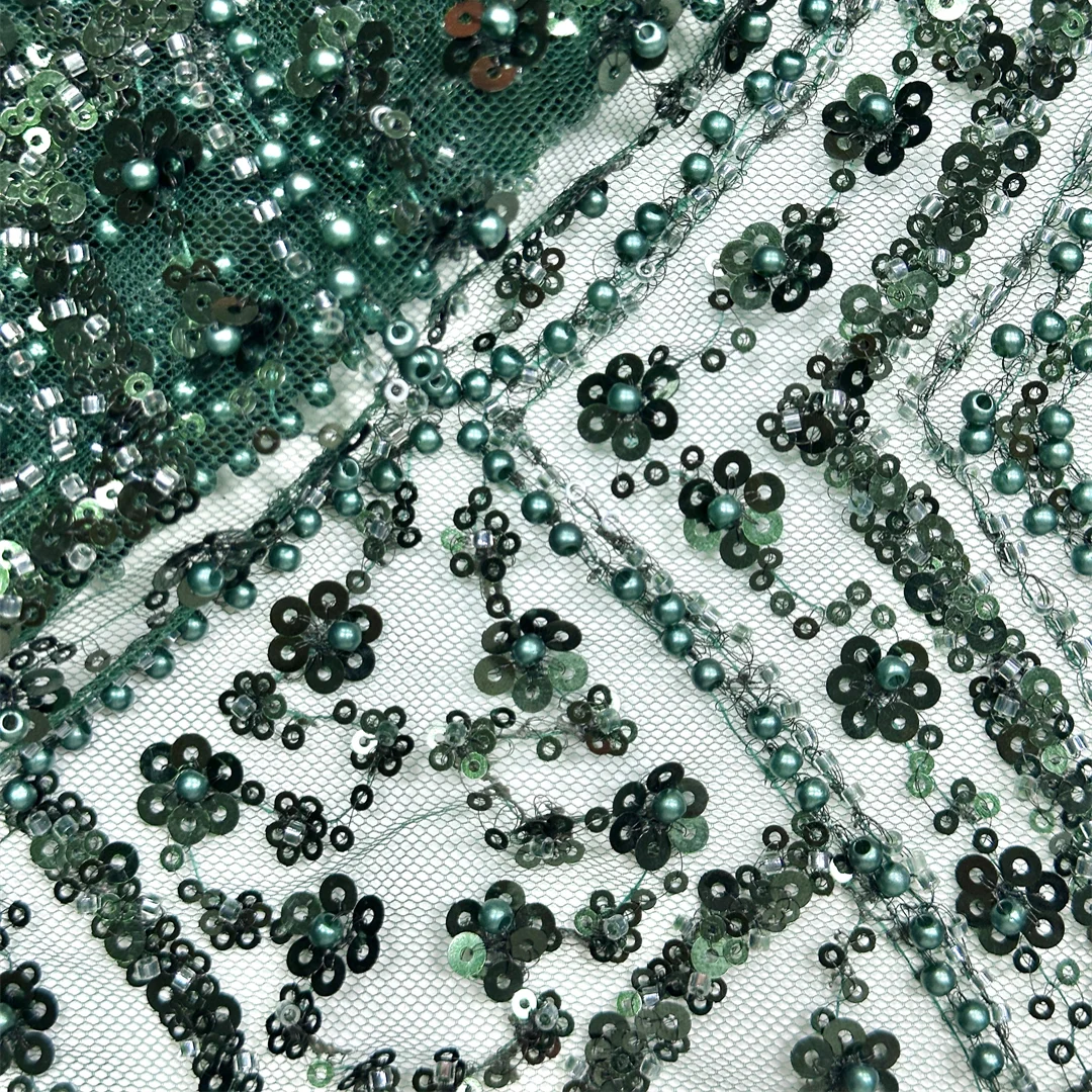 

Breathable French Mesh Tulle Lace Fabric Line Floral Embroidery Tube Beads Sequins Elegant For Evening Party Gown Sewing