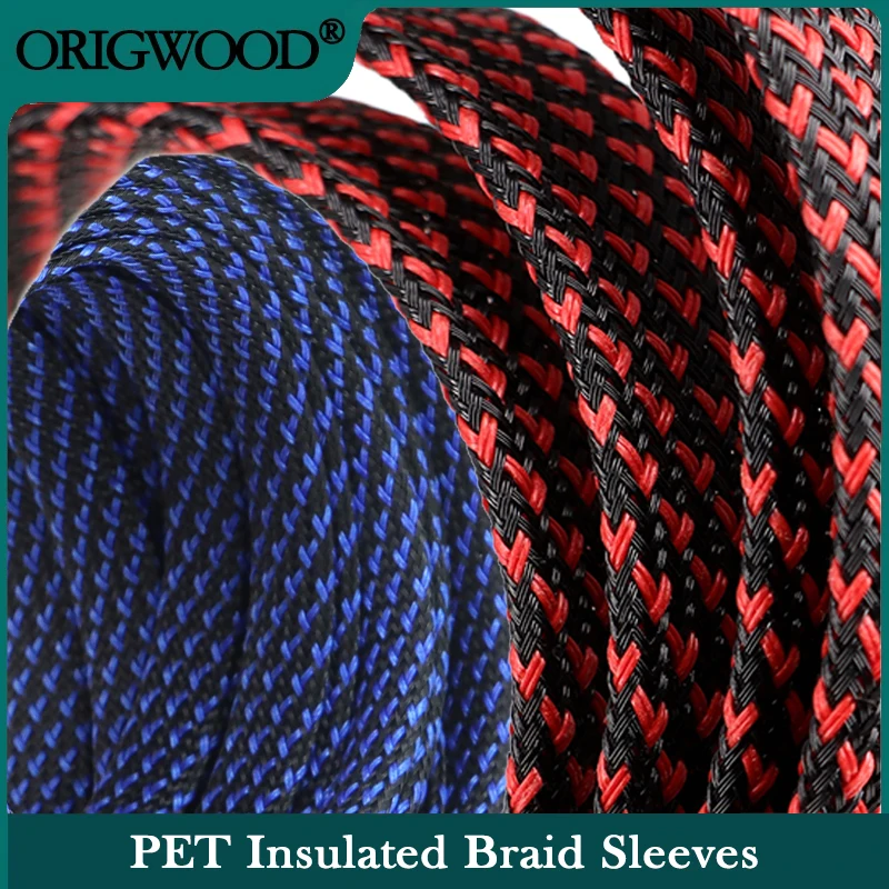 

2mm~50mm PET Insulated Cable Sleeving Black Red Blue Tight Expandable Wire Sleeve Flame-retardant Nylon Braided Mesh Sheath Tube