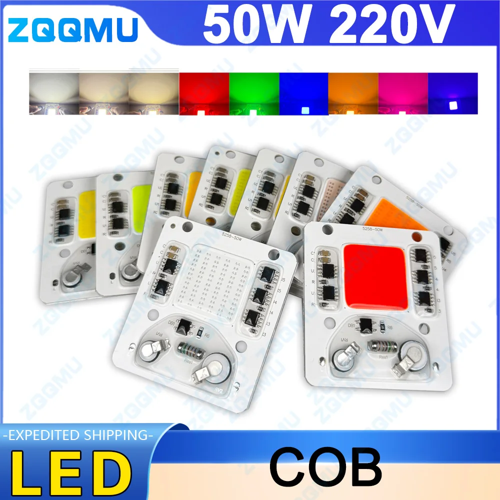 50W COB 220V LED Chip White Red Blue Purple Pink Driver Free LED Module Chip DIY Floodlight LED Bulb Spotlight Outdoor Lighting