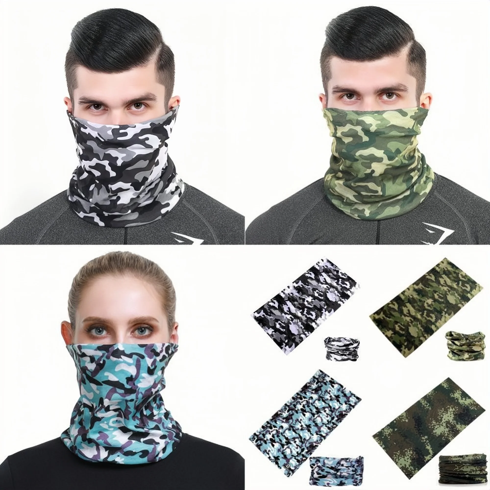 Bufanda de cabeza de camuflaje para hombres y mujeres, Bandanas de ciclismo, protección solar de verano, pasamontañas, escudo facial